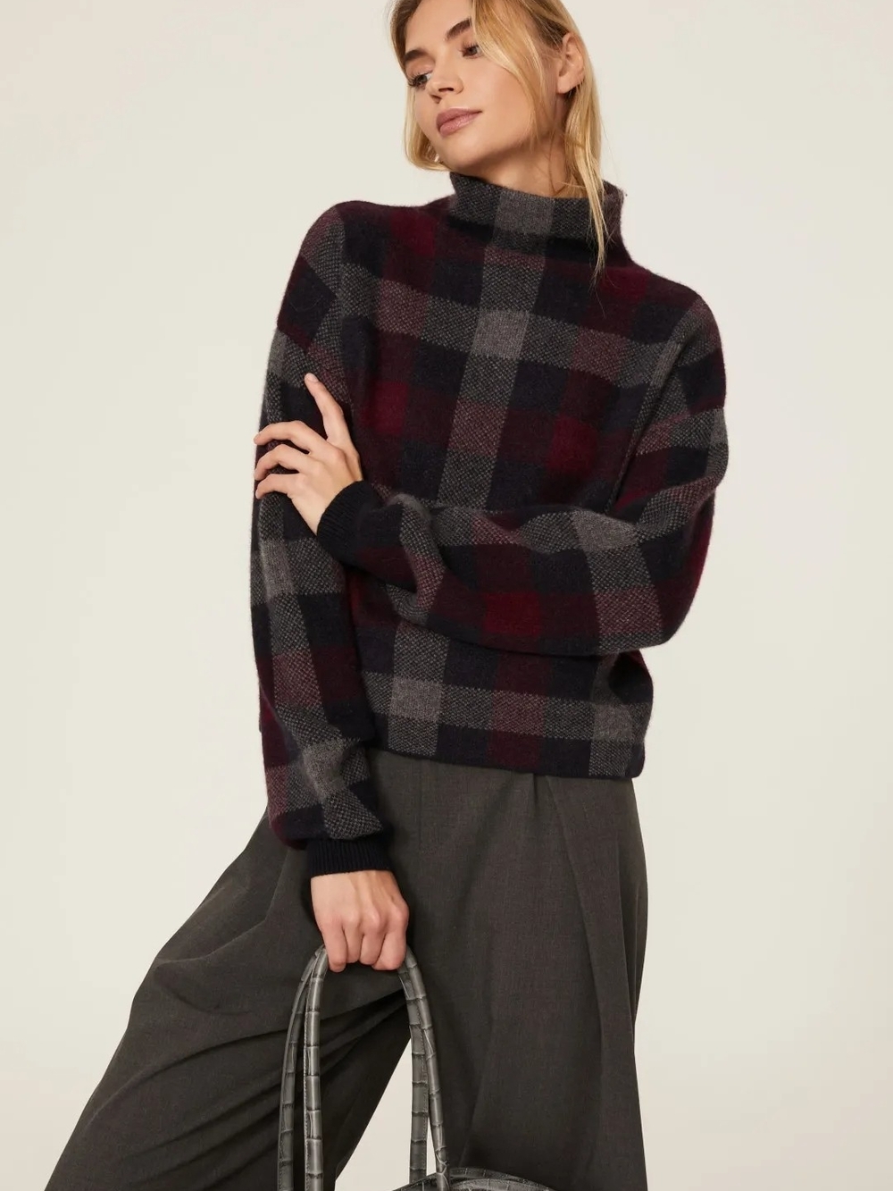 NAADAM CASHMERE CHECKERED TURTLENECK SWEATER SIZE L MSRP $375
